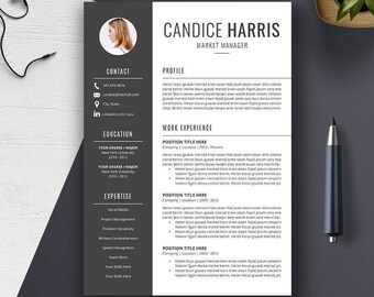 Professional Resume Template, CV Template, Cover Letter, MS Word, Mac, PC, Creative Modern Teacher Simple Resume, Instant Download, Candice