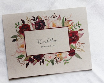 Rustic Wedding Thank You Cards with flowers, Floral note card set, blank note cards, personalized stationary, personalized card set of 5