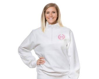 Phi Mu Sorority Embroidered Laurel Wreath Fleece Quarter Zip Pullover