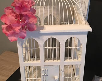 Shabby chic birdcage, white birdcage, cottage decor, vintage birdcage, wedding decor, outdoor wedding, shabby chic decor, domed birdcage