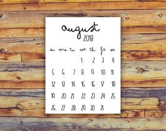 august 2018 calendar page