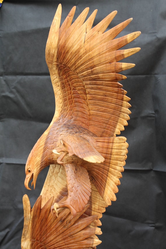 Eagle wood carving 63 statueArthandmadeFighting