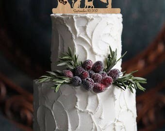 Wedding Cake Topper Mr & Mrs Cat Rustic Cake Topper Wedding Wood Decor Silhouette Couple Bride and Groom Personalized Cake Topper Wedding