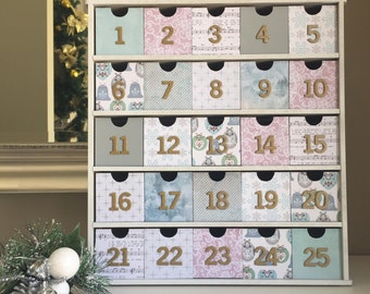 Christmas Advent Calendar Drawers Vintage Pastels