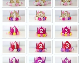 1st Birthday crown, 2nd birthday crown, 3rd birthday crown, birthday hat, photo prop, girls crown, pink crown, gold crown, rainbow crown