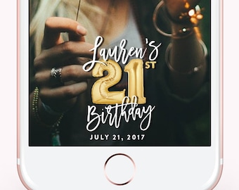 Snapchat Geofilter Birthday, Snapchat Birthday Geofilter, 21st Birthday Gifts for Her, Birthday Filter, Gold Balloons Personalized Gift Idea
