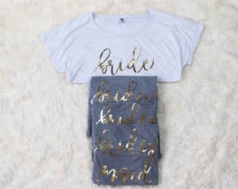 Bridal Party Shirt Set - Gold Bridesmaid Shirts - Bridal Party Shirts - Bridal Shirts - Bachelorette Party Shirts - Bridesmaid Shirts 013