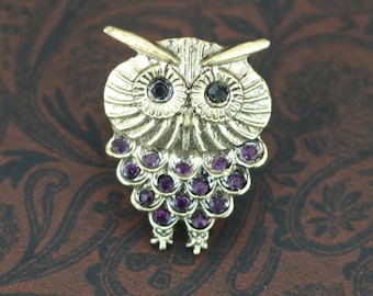 Adjustable Ring, Owl Ring, Purple Rhinestone Crystals, Gift for Her, Owl Gifts, Bird Ring, Ring Bearer, Purple Ring, Owl Jewelry, Jewellery