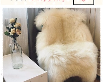 Very Big Bright Ivory Lambskin Rug. Premium Quality! Sheepskin! About 120 cm long! . Soft and Luxurious Long Hair.