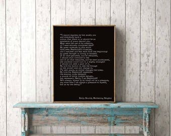 Bedroom Decor, Wuthering Heights Print, Emily Bronte Living Room Decor, Romantic Book Quote Typography Wall Decor, My Love for Heathcliff