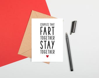 Fart Anniversary Card, Couples That Fart Together Stay Together, Funny Love, Funny Card Boyfriend, Card For Girlfriend, Husband Card Funny