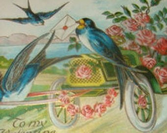 Lovely Vintage Embossed Swallow Postcard