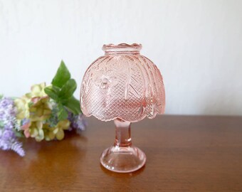 Vintage pink glass fairy lamp Candle lamp Votive candle holder Pink flowers