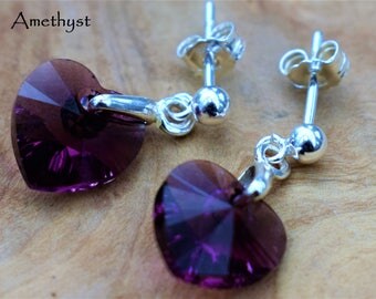 Sterling Silver dangly earrings with Swarovski® Amethyst Crystal