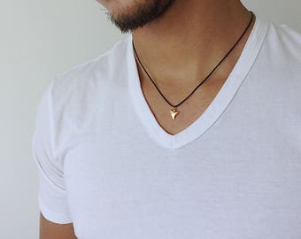 Shark Tooth Necklace Mens Gift Black Cord Necklace Gold Shark Tooth Pendant Shark Tooth Charm Surfer Necklace Surf Necklace Surf Style