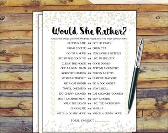 Would She Rather Bridal Shower Game - Gold Silver Confetti Theme Printable Bridal Shower Game - Bachelorette Party Night - Hen Party CX78