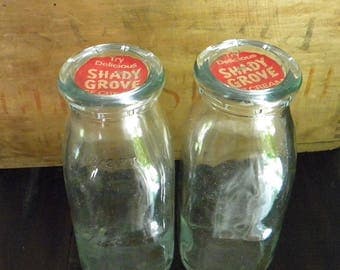 Original Vintage Shady Grove Milk Bottles With Caps From 1950s 1/2 Pint Excellent Condition Rare