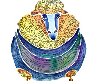 Original drawing "Sheep" watercolor and Fineliner on watercolor paper, original artwork, unique, original artwork