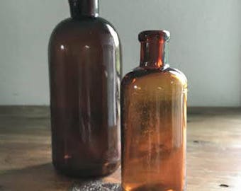 Vintage Amber Apothecary Glass Bottles