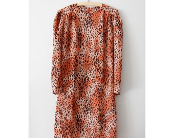 Leopard Midi Dress Animal Print Dress Vintage Style