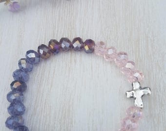 Cross Bracelet with Pink and Purple Beads
