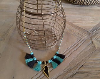 Necklace turquoise and black tassels