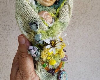 OOAK Trendy Kitchen Goddess, Rustic Home Décor, Spirit of Creativity, Art Doll Assemblage Spirit art doll