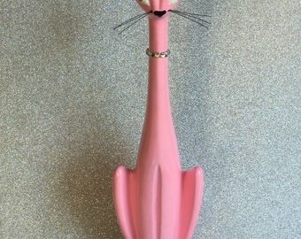 ReVamped Mid Century Kitty Cat ~ Pink & Black with Rhinestone Eyes and Collar