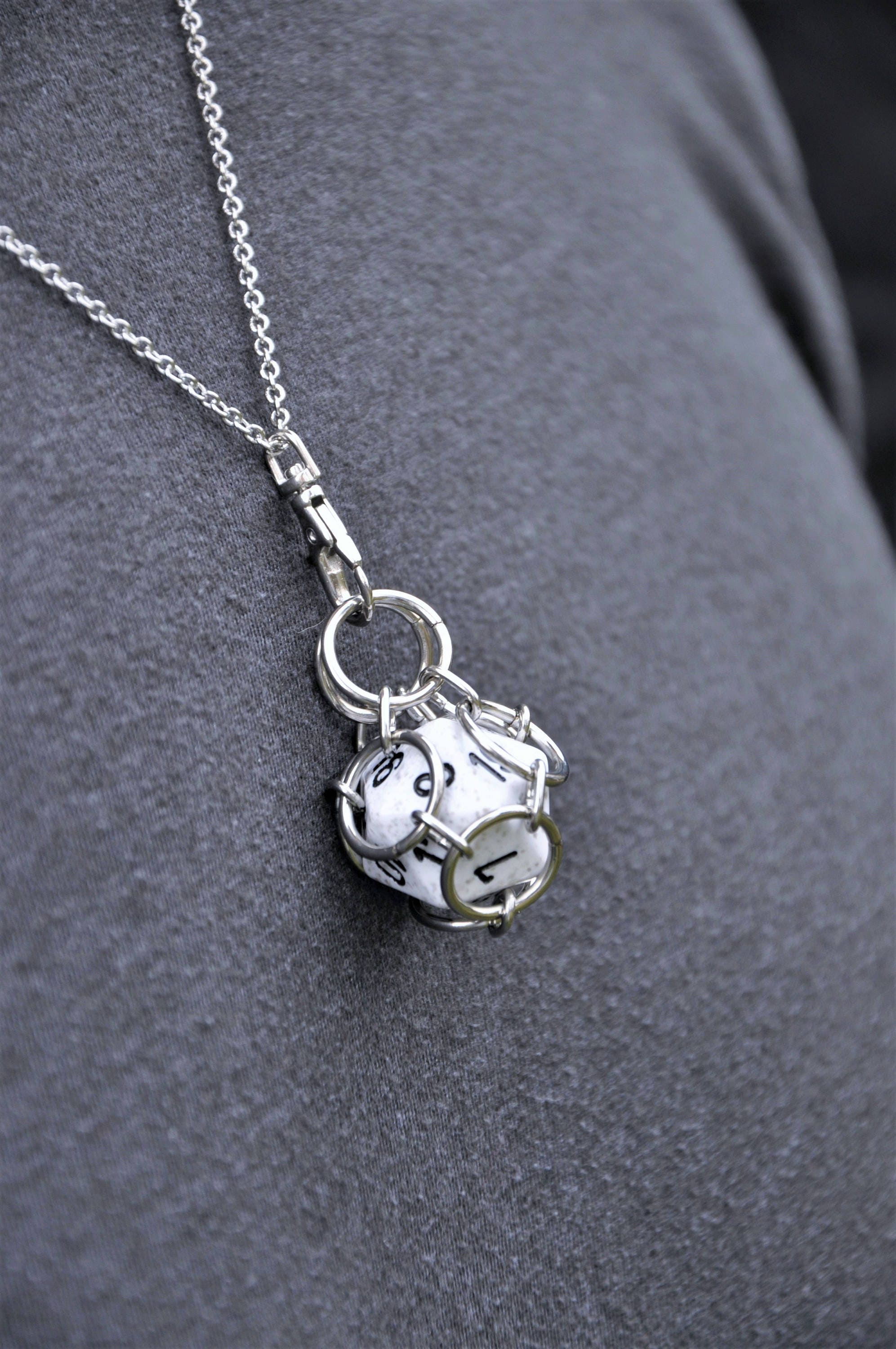 Stainless Steel Removeable d20 Necklace and Key Chain Combo