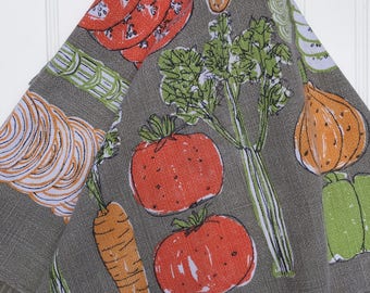 Vintage Vera Neumann Tea Towel, Vegatables Midcentury Dishtowel, Veggies Vera Tea Towel