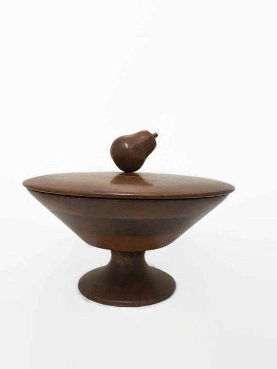 Wooden Pedestal Bowl with Lid Solid American Walnut