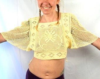 Amazing Vintage Handmade Crochet Boho Summer Cropped Top
