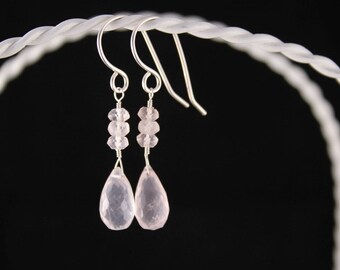 Rose Quartz Drop Earrings, Argentium Silver Ear Wires