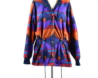 Reversible Hooded Southwestern Coat with Neck/Waist Adjustments
