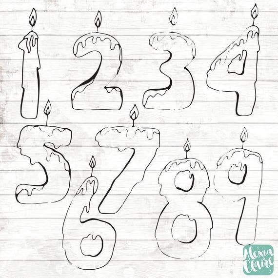Number Candle Clipart Hand Drawn candle Clipart Birthday