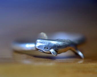Silver Whale Ring, Sperm Whale Jewelry, Personalised Sterling Silver Ring, Personal Inscription, Customised Engraved Ring, Ocean Jewelry