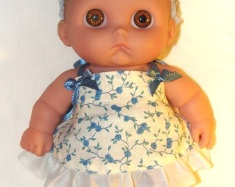 Lil Cutesie doll clothes - Blue flowered sundress, ruffled panties and headband