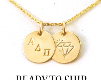 Gold Alpha Delta Pi Diamond Necklace - ADPi Gold Diamond Sisters Necklace - ADPi Big Little - Officially Licensed - Big Little Sorority