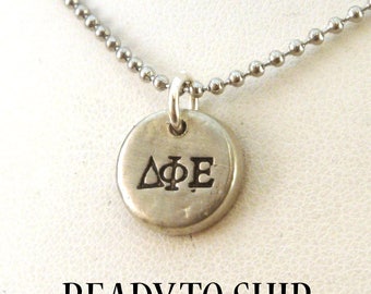 Delta Phi Epsilon Pewter Pebble Necklace - DPhiE Necklace - Official Licensed Product for Delta Phi Epsilon