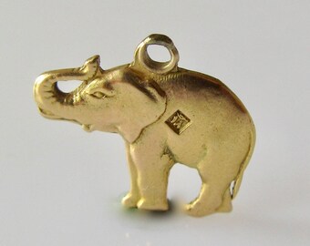18ct Gold Elephant Trunk Up Charm or Pendant