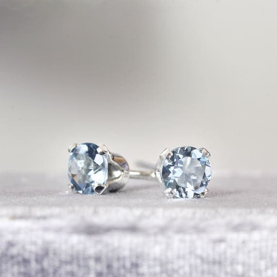 Aquamarine Stud Earrings - Silver Stud Earrings