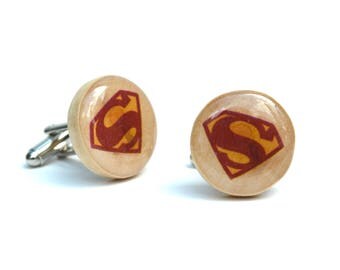 Superhero cuff links superman cufflinks comic book superhero cufflinks batman captain America wood cufflinks, 5th anniversary gift