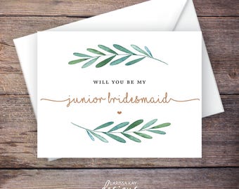Printable Green Garden Will You Be My Junior Bridesmaid Card, Greenery, Instant Download Card, Be My Jr. Bridesmaid, Wedding Card – Waverly