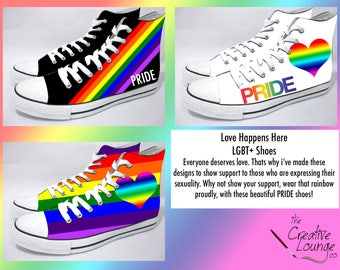 Hand Painted Shoes, LGBT Pride, Rainbow Flag, Gay Rights, Peace and Love, Unique Painted Shoes, Show your Support, Personalised Sneakers