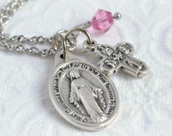 ON SALE/Blessed Mother Italian Medal Necklace/ Miraculous Medal Necklace/Catholic Jewelry/Virgin Mary Necklace/Religious Medal Necklace
