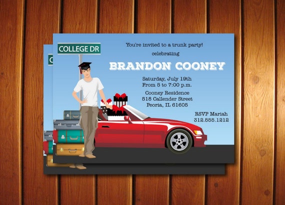Male college Trunk Party Invitations, Printable Graduation Announcement Il_570xn