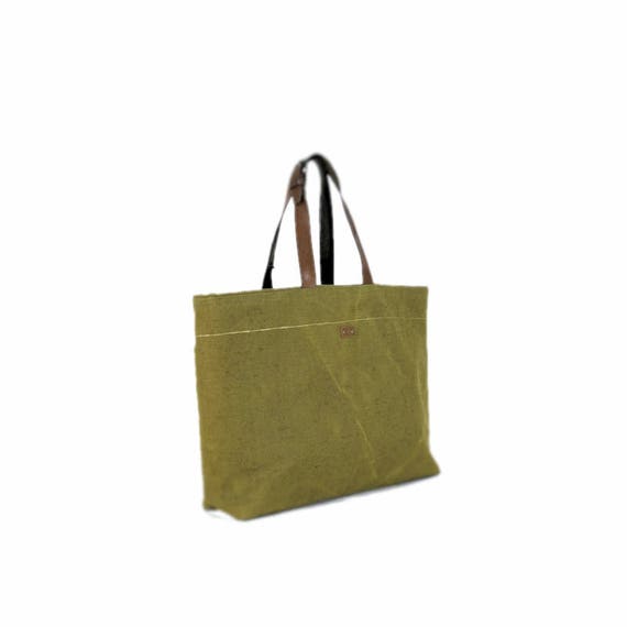 Canvas bag tote bag shoulder bag with leather handles