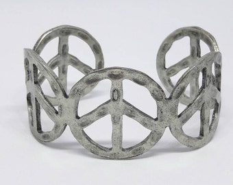 Vintage Peace Sign Cuff Silver Tone Bracelet Cuff, Boho Chic Peace Bracelet, Peace Cuff, Peace Bangle, Hippie, Statement Bracelet