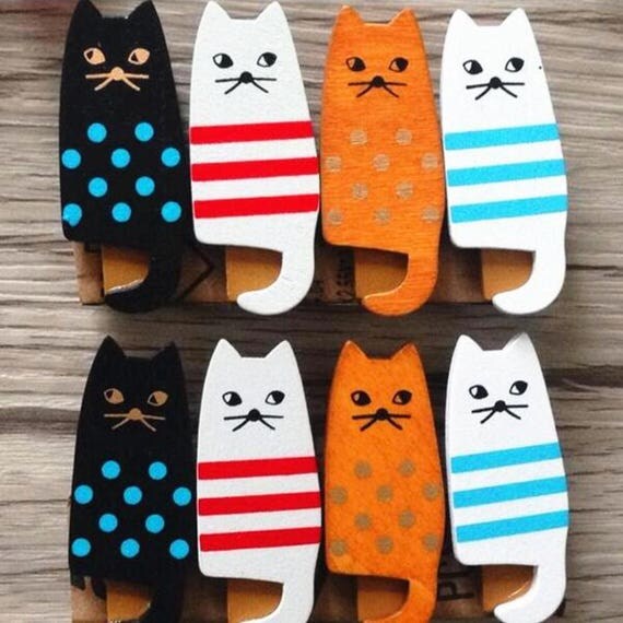 4 Piece Wooden Cat Chip Clip Set/Chip Clip/Bookmark/Journal
