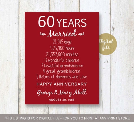 60th Anniversary Gift 60 years Wedding Anniversary